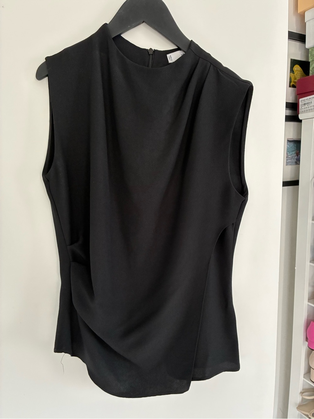 Mango Black Sleeveless Draped Shell Top